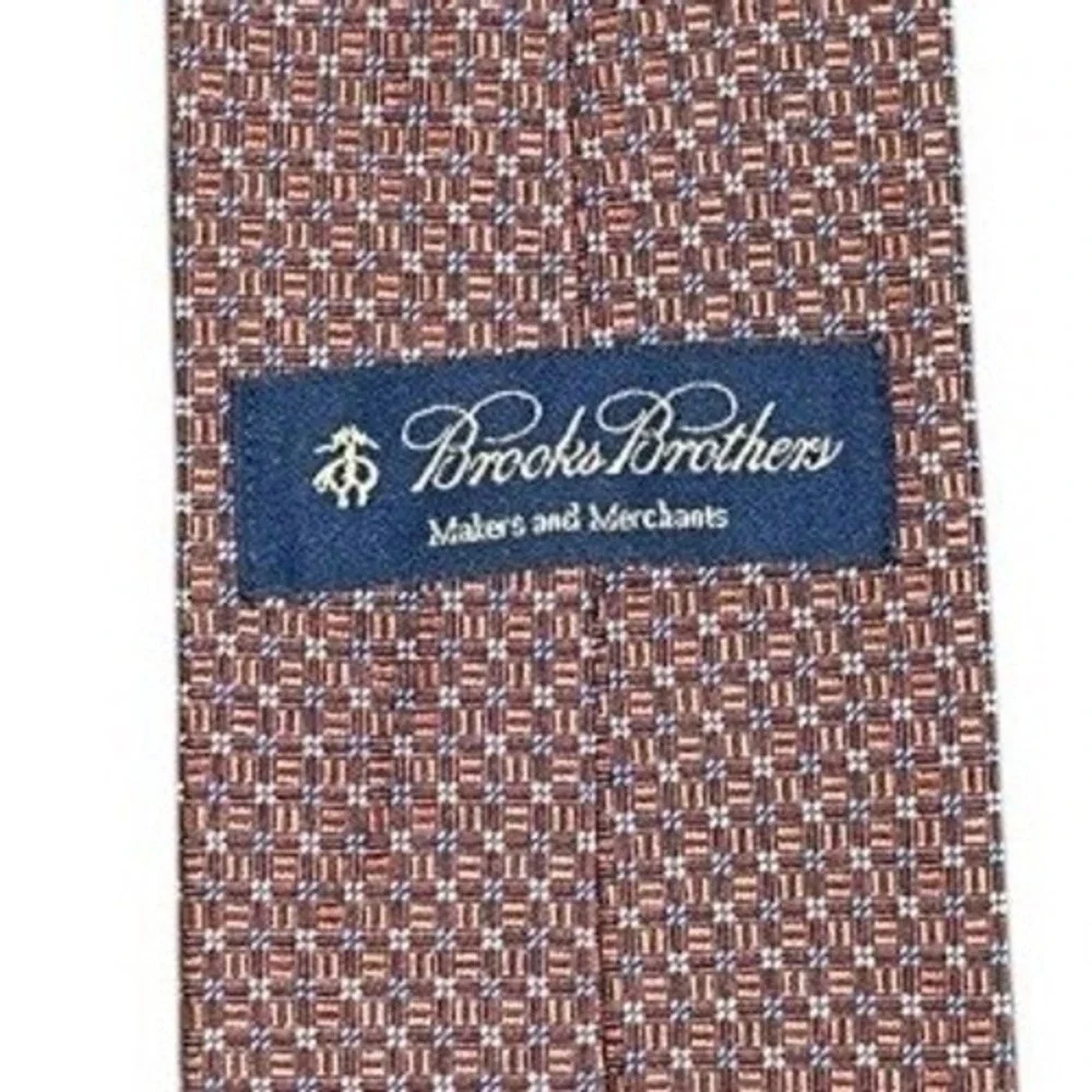 Brooks Brothers Makers and Markers Tie Mens Copper Navy Micro Print Silk Classic